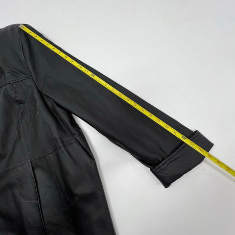 Maggie Barnes Women's Black Genuine Leather Button Front Car Coat Jacket Plus 4X