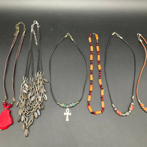 Mixed Costume Jewelry Lot 11 Necklaces Beaded Cord Shell Boho Styles