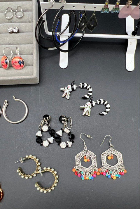 Vintage and Modern Costume Jewelry Lot 35+ Pairs Earrings Hoops Studs Dangles
