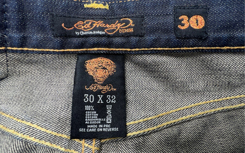 Vintage Y2K Ed Hardy Men's Christian Audigier Dark Blue Script Jeans Sz 30x32