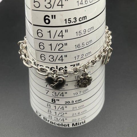 Brighton Silver Tone 8-Charm Link Bracelet Heart Flower Nature 7"