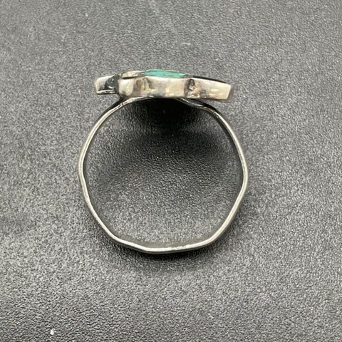 Sterling Silver Turquoise Chip Thunderbird Ring Southwestern Style Size 7.5