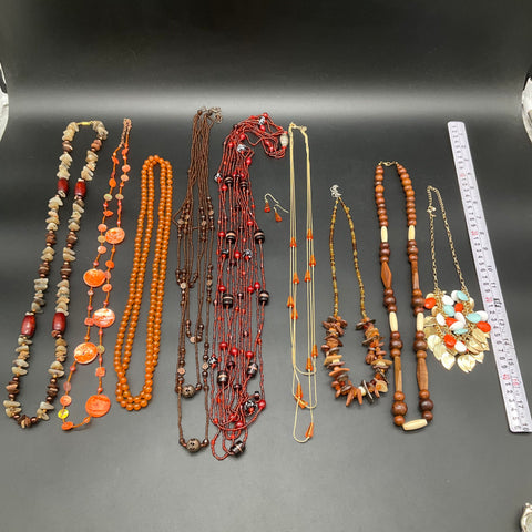 Boho Beaded Costume Jewelry Lot 1.2 Lbs Earthy Wood Shell Multi-Strand Necklaces