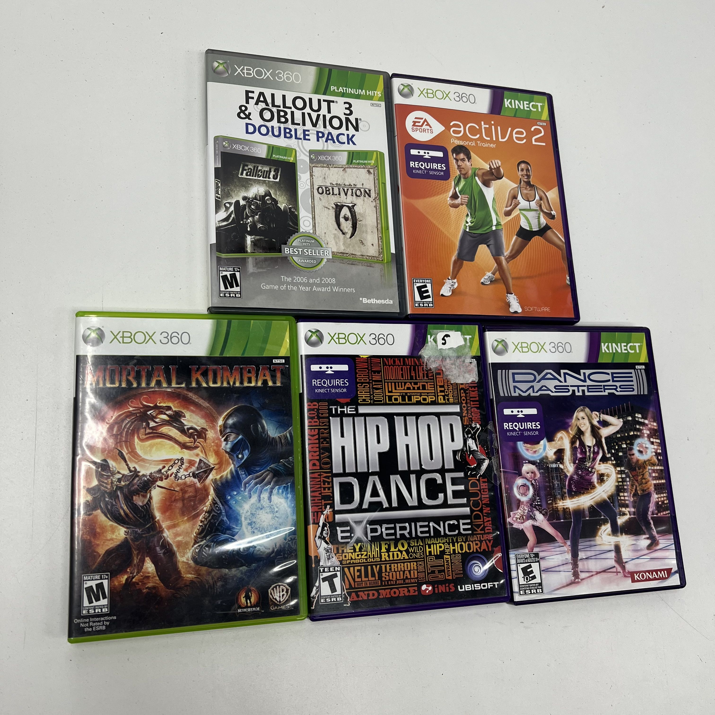 Lot of XBOX 360 Games Untested Lot of 5 Dance Oblivion Fallout 3 Mortal Kombat