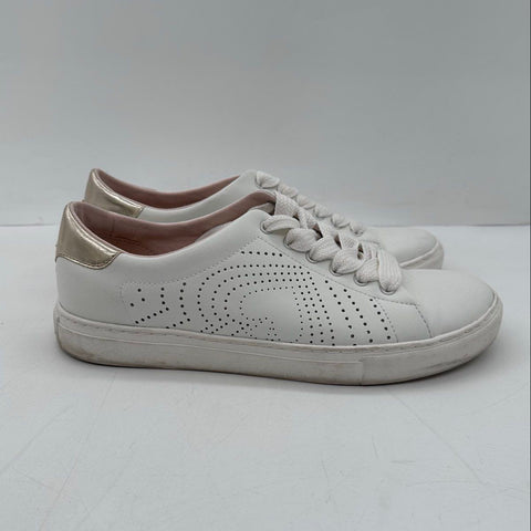 Kate Spade Aster White Perforated Leather Sneakers Metallic Gold Size 10B