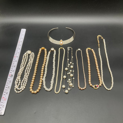 Vintage Faux Pearl Jewelry Lot of 9 Necklaces Choker Multi-Strand Classics