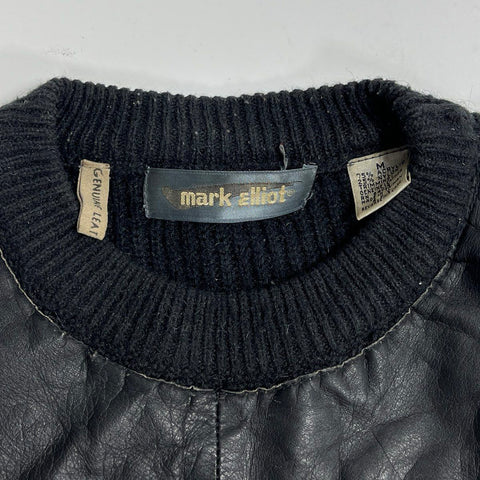 Vintage 90s Mark Elliot Men's Black Sweater Leather Trim Southwestern Sz M
