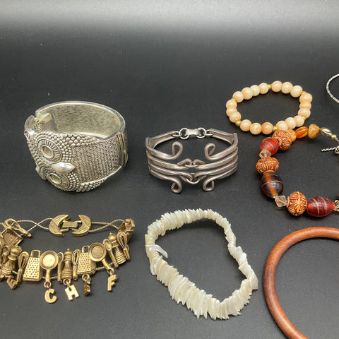 Wearable Jewelry Lot of 20+ Bracelets Bangles Cuffs Beaded Charm Mixed Metal