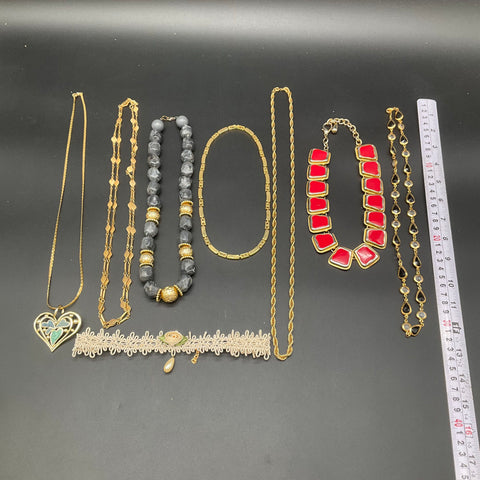 Vintage Gold Tone Jewelry Necklace Lot of 8 Enamel Heart Rope Chain Choker