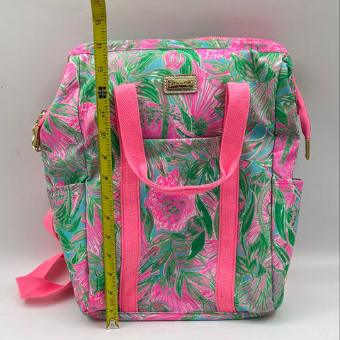 Lilly Pulitzer Pink Green Floral Insulated Cooler Bag Backpack Gold Hardware