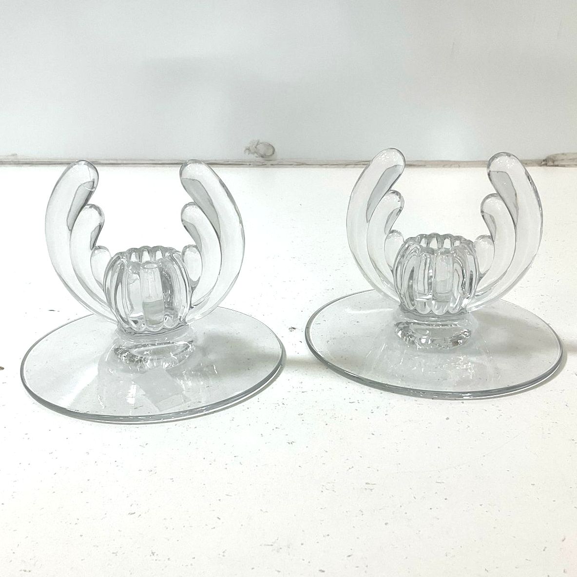 Heisey Crystolite Clear Glass Candle Holders Pair Candlesticks Vintage