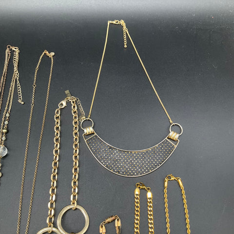 Vintage & Modern Costume Jewelry Lot 11 Necklaces INC Gold Tone Faux Pearl Blue