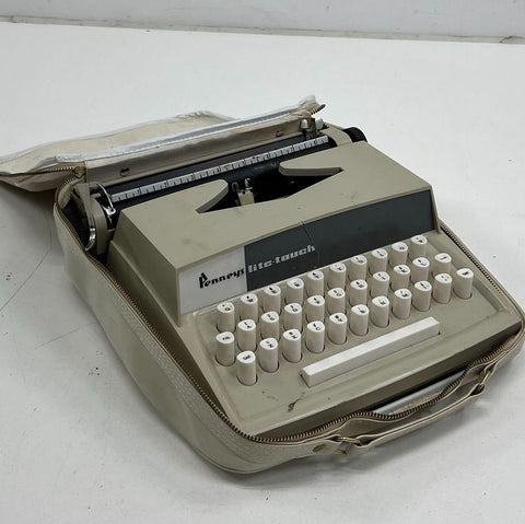 Penney's Lite-Touch Portable Manual Typewriter Beige Tan w/ Case Vintage