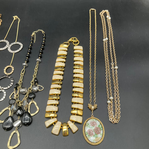 Vintage & Modern Fashion Jewelry Lot 9 Necklaces Floral Boot Rhinestones