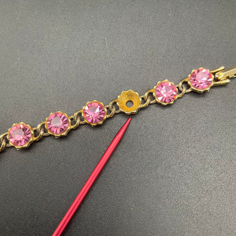 Vintage Lisner & Weiss Pink Rhinestone Bracelets Mid-Century Jewelry Lot of 2