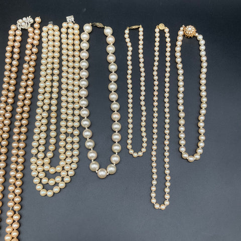 Vintage Faux Pearl Costume Jewelry Lot 9 Necklaces Multi-Strand Craft