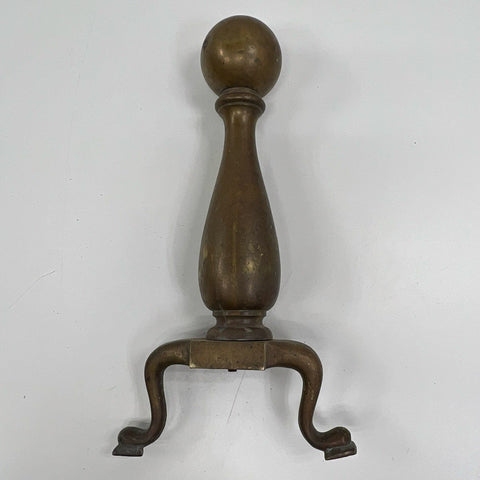 Vintage Brass Fireplace Andiron Replacement Part Single Ball Top Cabriole Leg