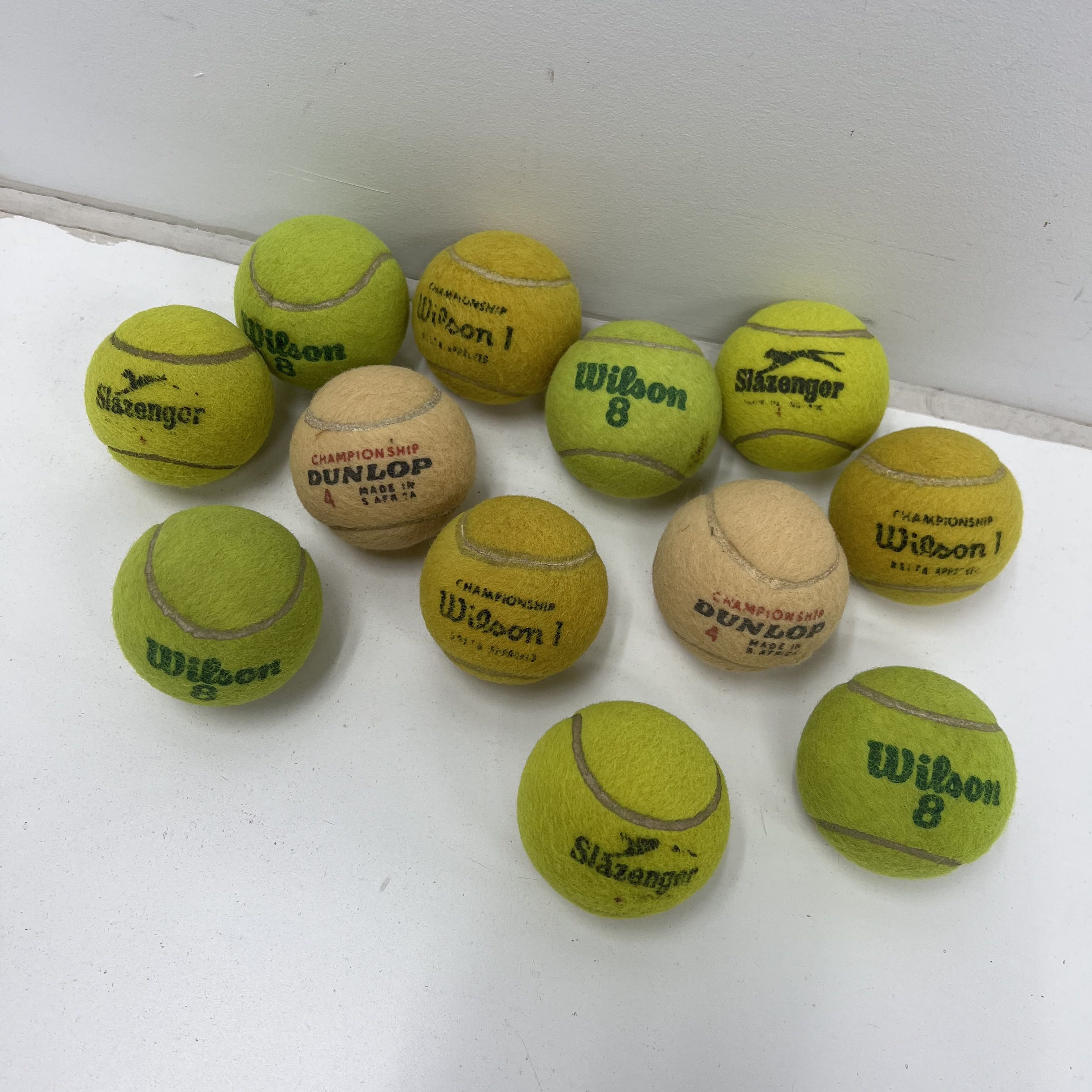 Vintage Wilson Slazenger Dunlop Lot of 13 Tennis Balls Yellow Green