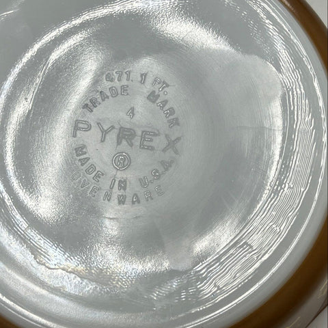 Pyrex Early American Casserole 471 1 Pt Brown Gold Eagle Vintage Ovenware