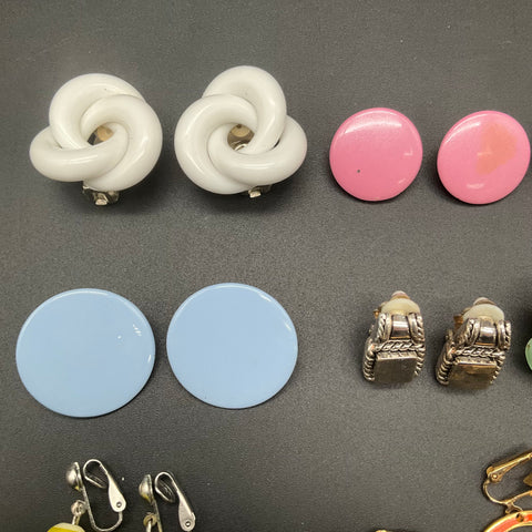 Vintage to Modern Mixed Costume Jewelry Lot of 11 Pairs Clip On Earrings
