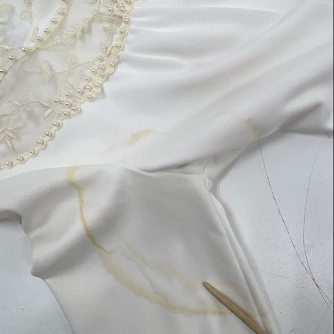 Vintage 80s Modest Wedding Dress Long Sleeve Lace Pearl Beaded Neckline Gown