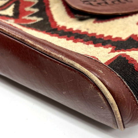 Vintage 90s Yun Art Brown Woven Kilim Southwestern Leather Shoulder Bag Tote