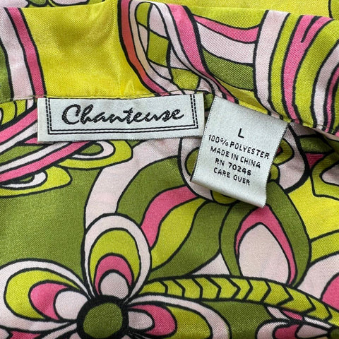 Vintage Y2K Chanteuse Women's Green Pink Paisley Satin Pajama Set Sz L