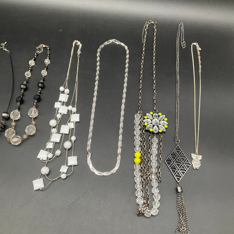Mixed Fashion Costume Jewelry Lot 10 Necklaces Silver Tone Beaded 0.6 lbs