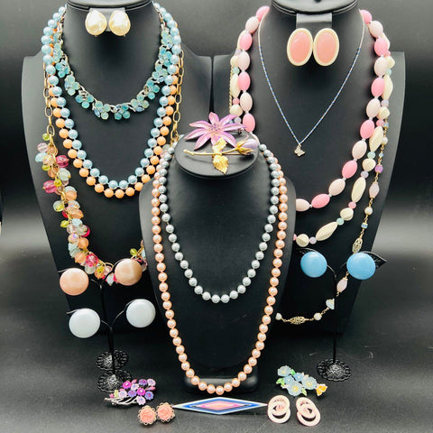Vintage Costume Jewelry Lot of 22 Monet Avon Lisner Pastel Floral Faux Pearl