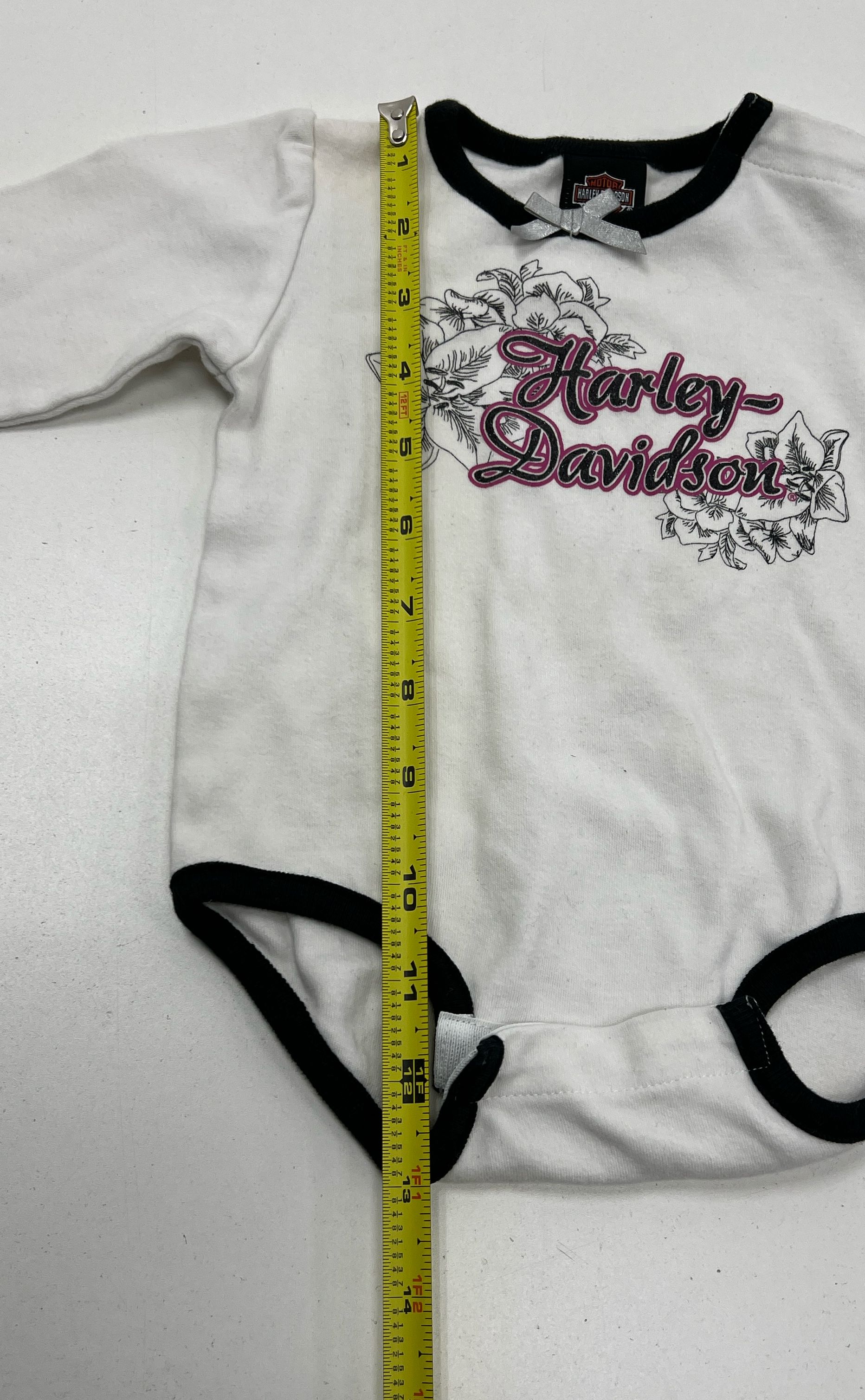 Harley Davidson White Floral Pink Front Logo Long Sleeve Onepiece Baby Girl 6/9M