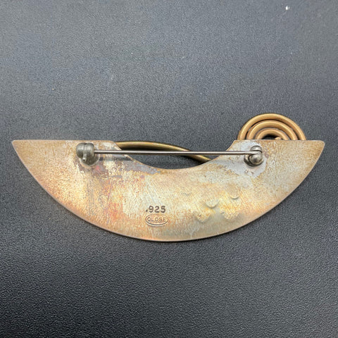Vintage Deborah Close Sterling Silver 925 Mixed Metal Modernist Brooch Pin