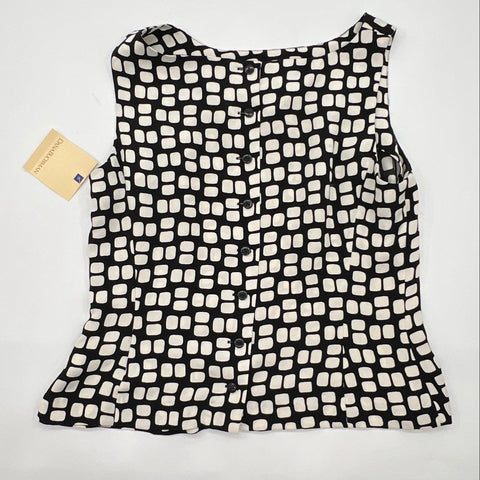 Vintage 90s Dana Buchman Women's Silk Blouse Black Geometric Sz 10 NWT