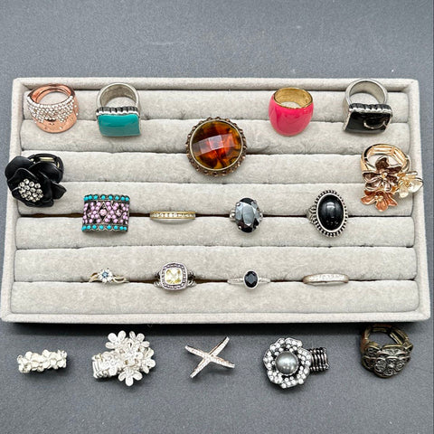 Vintage and Modern Costume Jewelry Ring Lot of 18 Rhinestone Enamel Statement