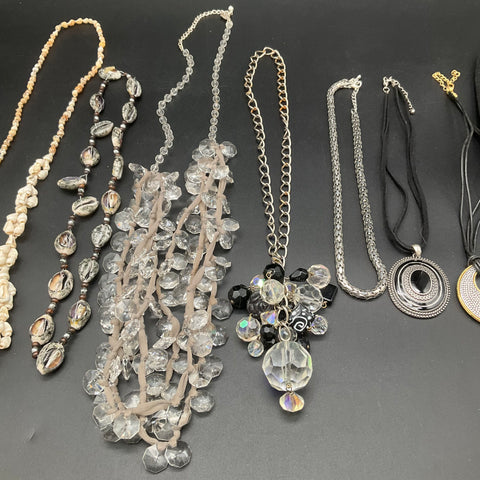 Fashion Statement Necklace Jewelry Lot of 8 Crystal Shell Silver Tone