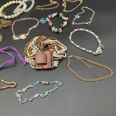 Vintage Mid-Century Bracelet Lot 33 Beaded Bangle Charm Cuff Mixed
