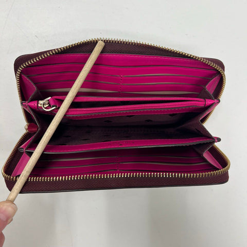 Kate Spade Burgundy Leather & Black Floral Print Wallets Lot of 2