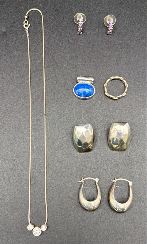 Mixed Jewelry Lot Marked 925 Tests as Silver Alloy 7 Pieces 0.4 lbs