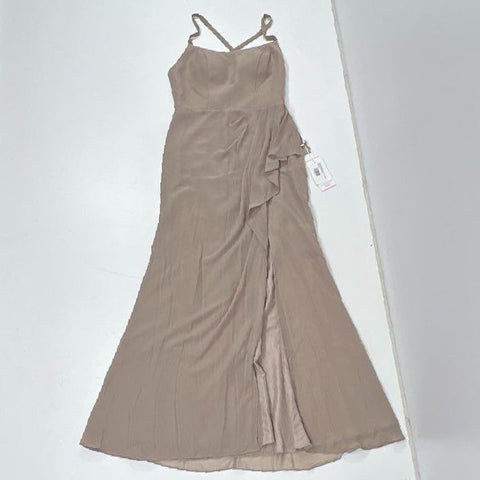 JJ's House Women's Taupe A-Line Crisscross Back Gown Dress Size 12 NWT