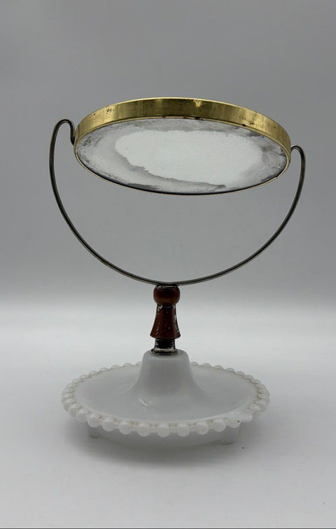 Vintage Swivel Vanity Mirror Hobnail Milk Glass Base Mid Century 11" Tall