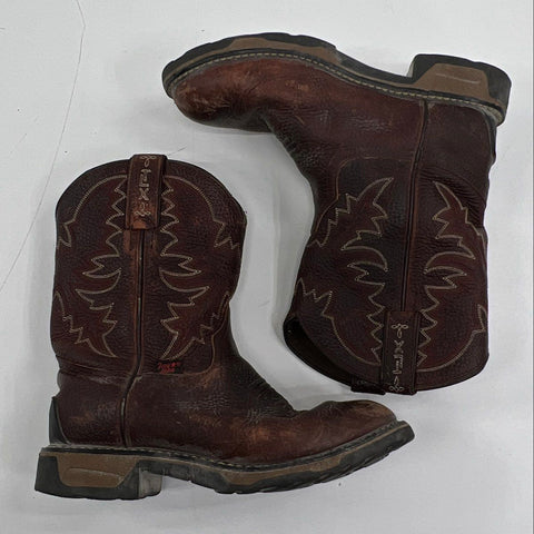 Tony Lama TW903Y Brown Leather Western Work Boots Kids Size 3D