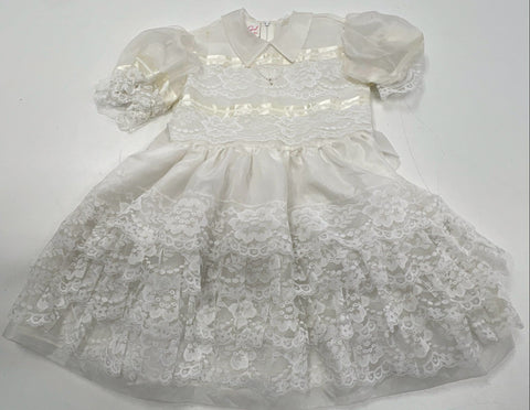 Vintage 90s Merry Girl Girls White Lace Tiered Party Dress Sz 6x Made in USA