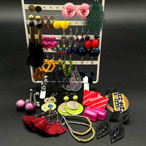 Whimsical & Boho Fashion Earring Lot of 26 Pairs Tassel Dangle Statement Studs
