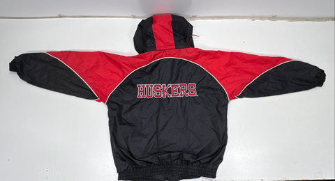 Vintage 90s Tank Nebraska Huskers Embroidered Hooded Windbreaker Jacket Sz L