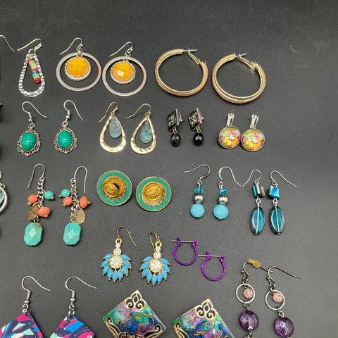 Costume Jewelry Earring Lot Vintage to Modern 30 Pairs Boho Novelty Geometric