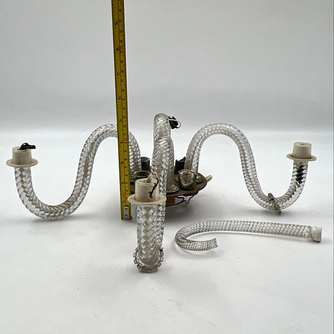 Vintage Glass Light Fixture Part Chandelier Base Twisted Ribbed Clear 10 Inch