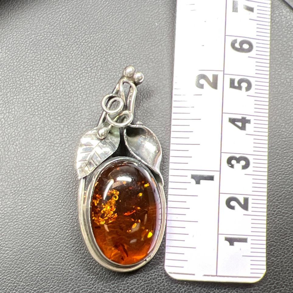 Sterling Silver Amber Leafy Brooch 8.72g