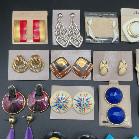 Vintage 80s Costume Jewelry Lot of 27 Pairs Bold Geometric Enamel Earrings