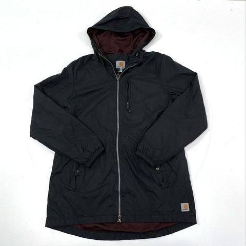 Carhartt Women's Black Lightweight Hooded Full Zip Windbreaker Jacket Sz M 8/10