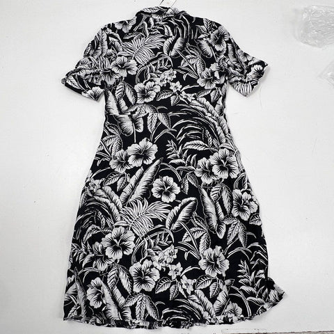 Lauren Ralph Lauren Women's Black White Tropical Floral Hibiscus Dress NWT Sz 10