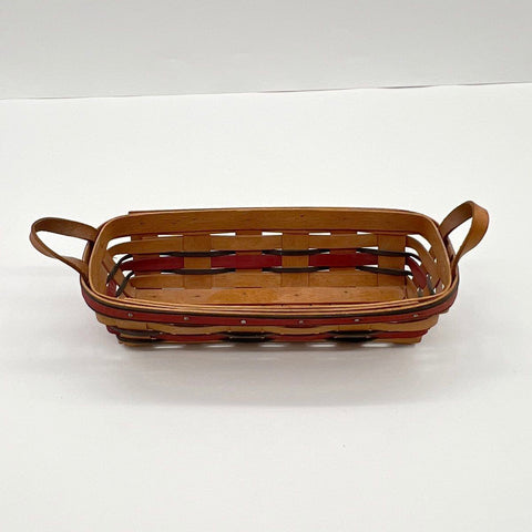 Longaberger Handwoven Basket Rectangular 1993 Leather Handles Red Blue Vintage